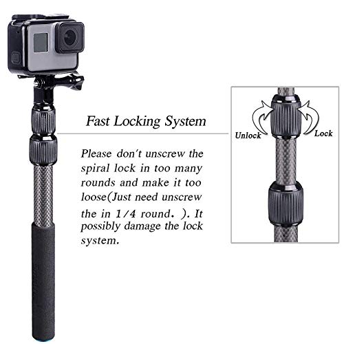 Smatree Carbon Fiber Detachable Extendable Floating Pole Selfie Stick Compatible for GoPro Hero 13/12/11/10/9/8/7/6/5/4/3 ...
