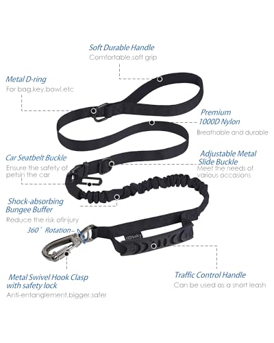 Hotsky Tactical Dog Leash Heavy Duty for Medium Large Dogs That Pull,4-6Ft Strong Bungee Shock Absorbing No Pull Dog Leash...