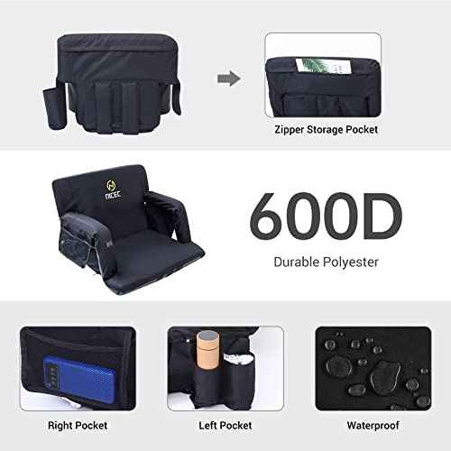 Nice C Heated Massage Stadium Seats, Floor Chair, Bleacher Seats, Reclining Waterproof Cushion, Foldable, Thick Padding, with Shoulder Straps & Side Pockets