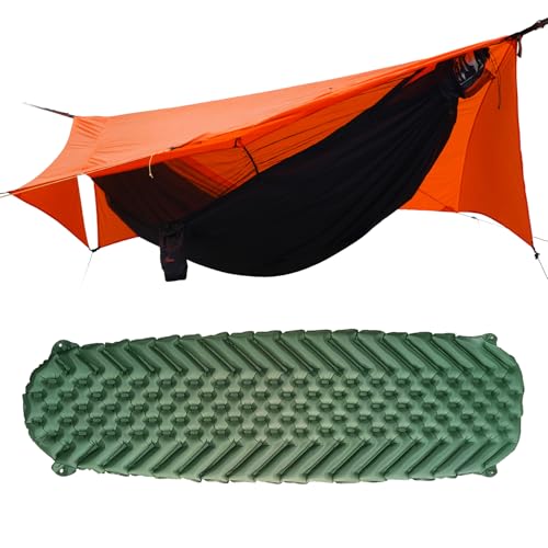Camping Hammock Tent with Net and Rain Fly with Hammock Sleeping Pad, Ultralight Portable Double-Layer Hammock with Ridge ...