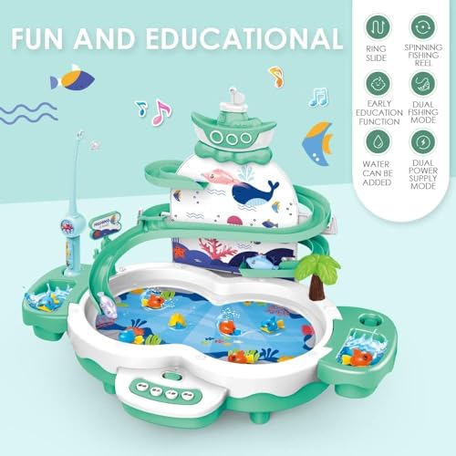 Maycoly 3in1 Fishing Game Toys for Kids with 34PCS Accessories Including Fishing Rod, Small Fish, Track, etc., STEM Toys w...
