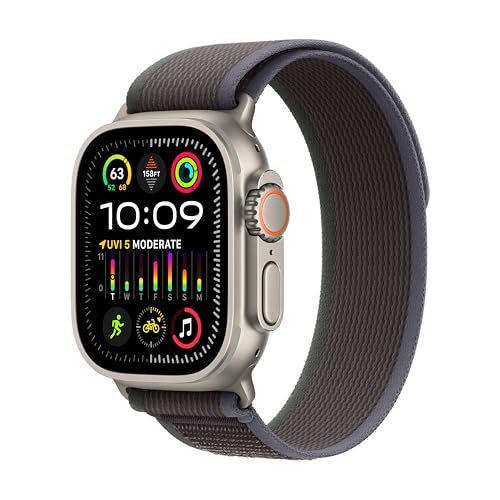 Apple Watch Ultra 2 [GPS + Cellular 49mm] Smartwatch with Rugged Titanium Case & Blue/Black Trail Loop S/M. Fitness Tracke...