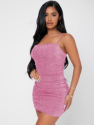 Floerns Women's Glitter Sleeveless Ruched Party Clubwear Bodycon Mini Dress