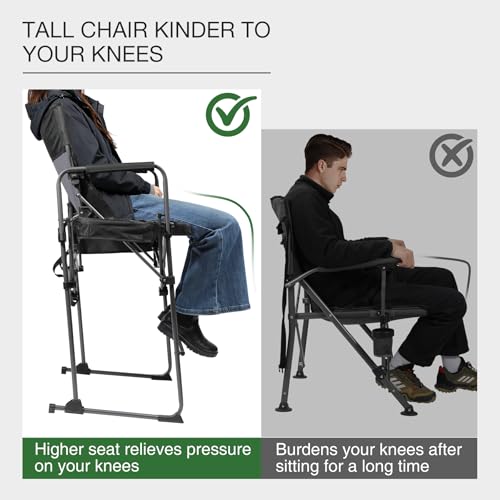 Stonehomy Portable 29" Seat Height Tall Folding Camping Chair High Foldable Directors Chair Bar Height Stool with Side Tab...
