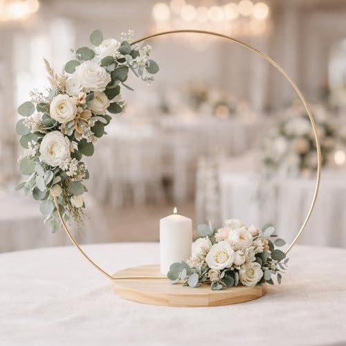 6 Pack Floral Hoop Centerpieces with Stand, 14 Inches Metal Rings for Crafts DIY Centerpieces Table Decoration with 6 Inch...