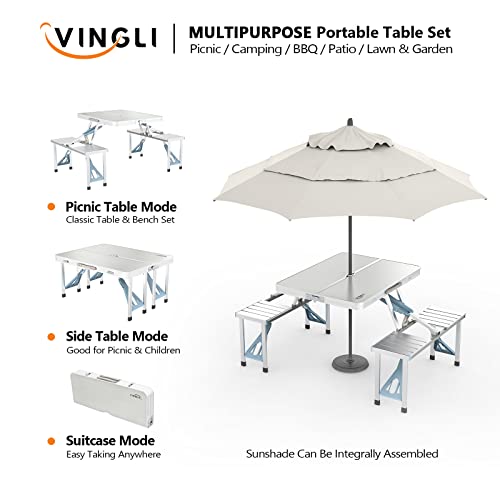 VINGLI 4Ft Folding Camping Picnic Table with Seats/Umbrella Hole-265 Lbs Support That Lightweight and Fold Up Card Suitcas...