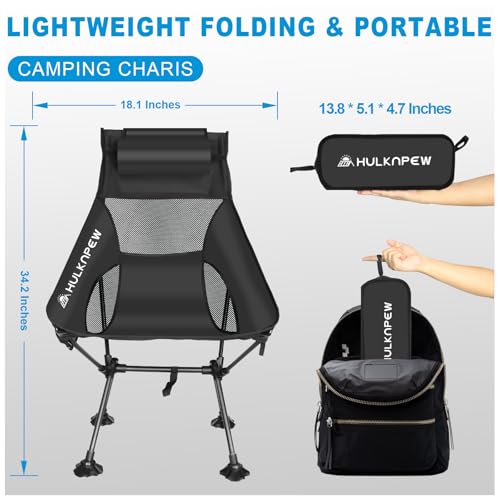 HULKNPEW Ultralight Camping Chair, Folding Chairs with Pillow - Compact Portable Lawn Chairs for Camp, Hiking, Travel, Pic...