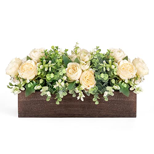 Dahey Centerpiece Table Decorations for Dining Room Farmhouse Table Centerpieces Decor Wood Tray with 3 Artificial Flowers...