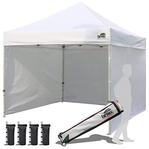 Eurmax USA 10'x10' Pop-up Canopy Tent Commercial Instant Canopies with 4 Removable Zipper End Side Walls and Roller Bag, B...