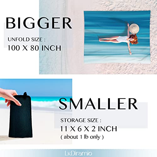 LkDiramio Beach Blanket Sand Proof Waterproof Oversized 100" x 80" Sand Free Mat with Corner Pockets and Mesh Bag for Outd...