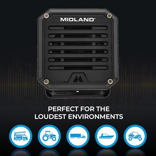 Midland- SPK100 Heavy-Duty 20W External Speaker - 180 Degrees Swivel Base Bracket Works with All CB and MXT Radios 8-OHM Sound System 3.5mm Audio Plug - Easy Installation Waterproof Design