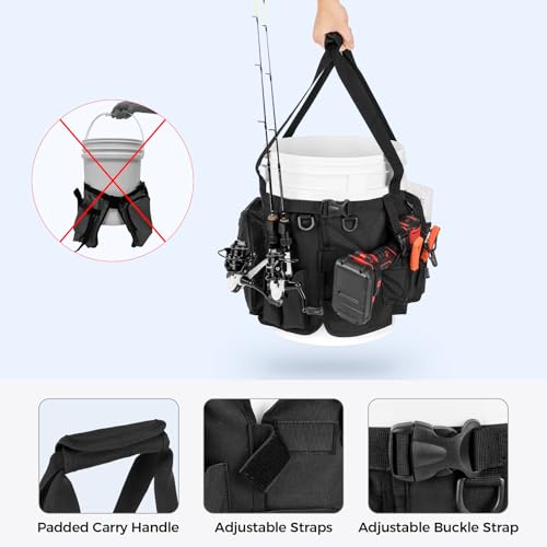 KastKing Karryall Fishing Bucket Organizer for 5 Gallon Bucket, Ice Fishing Tackle Bag with Adjustable Buckle, Rod & Plier...