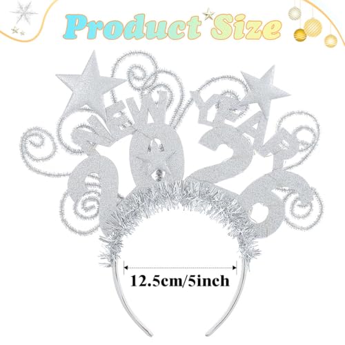 EARENT 2026 Happy New Year Silver Light Up Headband LED Star Hair Hand Flashing New Years Eve Celebration Hair Accessorie