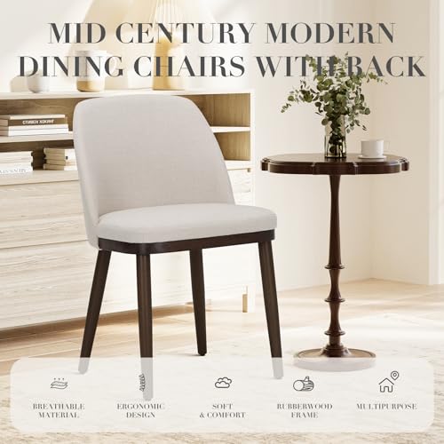 COLAMY Upholstered Dining Chairs Set of 2, Modern Kitchen Chairs with Back, Fabric Side Chair with Wood Legs for Dining Ro...