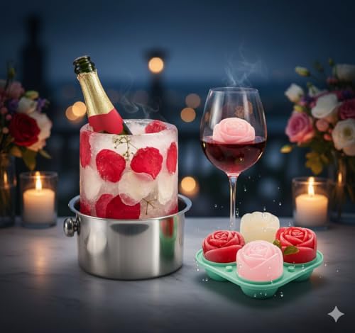 MANA SOUL Ice Bucket for Freezer - Wine Ice Bucket with 3D Rose Ice Molds, Champagne Ice Mold, Ice Mold Wine Bottle Chille...