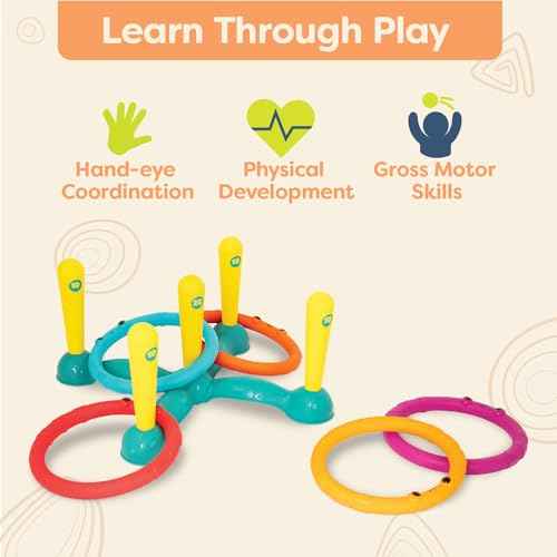 B. toys ? Ring Toss Game ? Indoor & Outdoor ? Sling ? a ? Ring Toss ? 12 Pieces ? 5 Pegs & 5 Colorful Rings ? for Toddlers, Kids ? 3+ Years