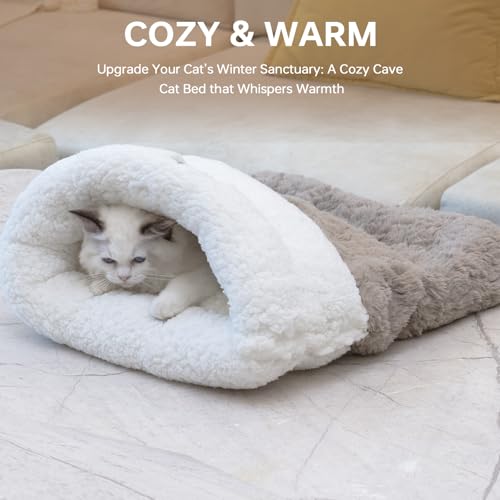 NODARKO Cat Sleeping Bag 4 in 1 Cute Self Warming Cat Bed Cave with Plush Portable Snuggle Sack/Hideway for Indoor Cats & ...