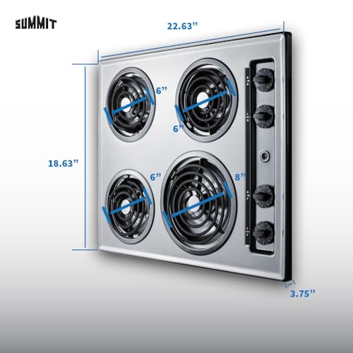 Summit 24" 4 Burner Electric Cooktop. 230 Volt Coil Electric Cooktop, Stainless Steel Look- ZEL03