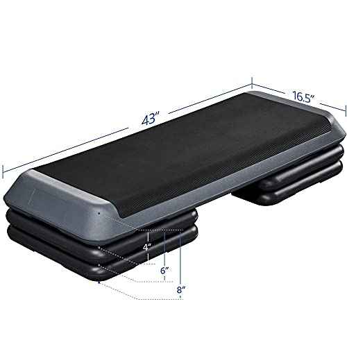 Yaheetech Aerobic Stepper, 4-6-8in Height-Adjustable Aerobic Exercise Step Platform Health Club Size w/Risers & Non-Slip Surface & Non-Marking Feet for Home Gym Workout & Training