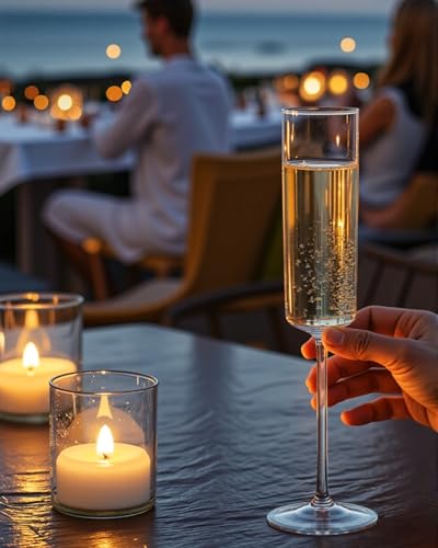 Nervure 24 Pack Plastic Champagne Flutes - 6 Oz Clear Disposable Champagne Flutes - Square Plastic Toasting Glasses for Pa...
