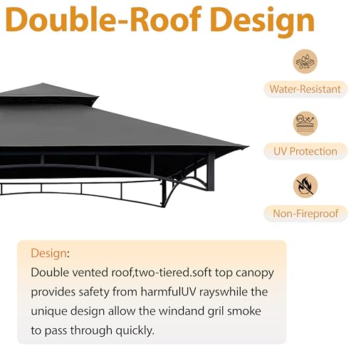 Coastshade Replacement Gill Gazebo BBQ Canopy Top for Model #L-GG001PST-F,8x5 Gazebo Grill Canopy BBQ Gazebos Top Only(Gray)