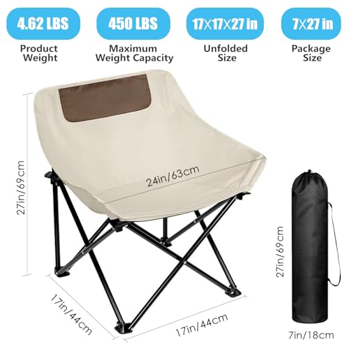 Herb Life Ultralight Folding Camping Chair, 450 lbs Capacity, Off-white, Solid, Adult, Outdoor, Beach, Lawn, Campground