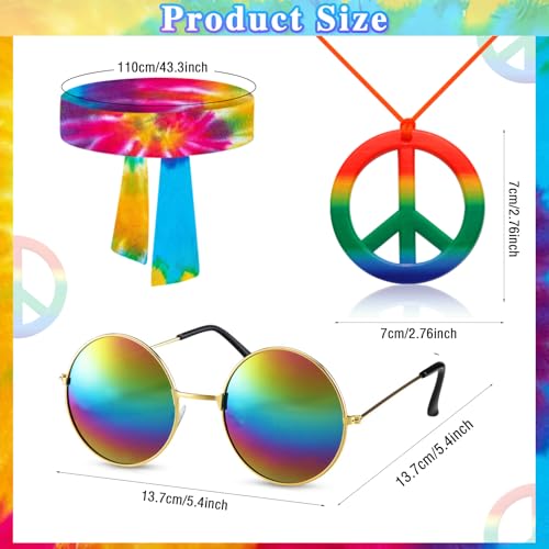 kooirsp Hippie Costume for Men Women 4PCS Mens 60s 70s Outfit Set Colorful Hippie Shirt Sunglasses Headband Peace Necklace