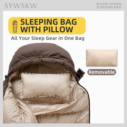 SYWSKW Down Sleeping Bag with Pillow, Ultralight Rectangular Sleeping Bag for Adults, Youth Backpacking,Hiking and Camping...