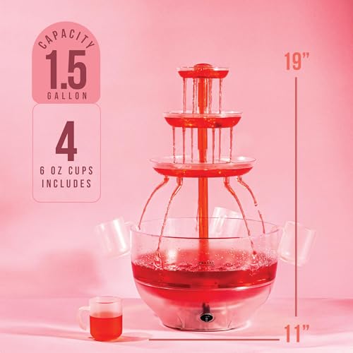 Kusini Drink Fountain for Parties - 1.5 Gal, 3 Tier Punch Bowl Drink Tower, LED Base, 4 Reusable Cups - Drink Dispenser Ma...