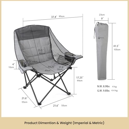 ARROWHEAD OUTDOOR Oversized Folding Camp Chair w/Adjustable Double Sized Cup Holder, Mesh Sides, Inner Pockets, Carry Bag,...
