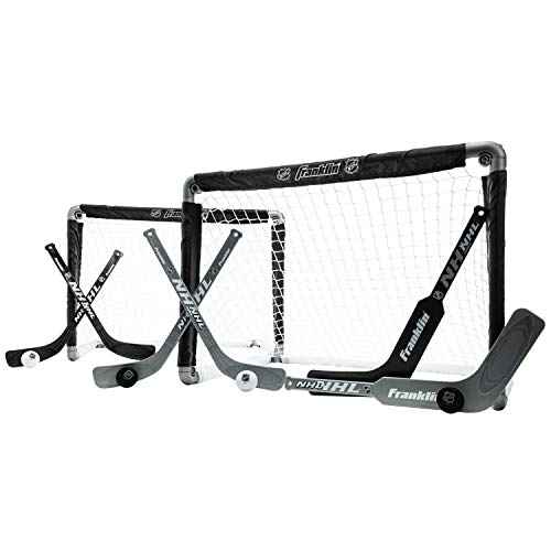 Franklin Sports NHL Kids Mini Hockey Goal Set - (2) Mini + Knee Hockey Goals, (4) Youth Sticks, (2) Goalie Sticks + (4) Foam Balls - Knee + Mini Hockey Set