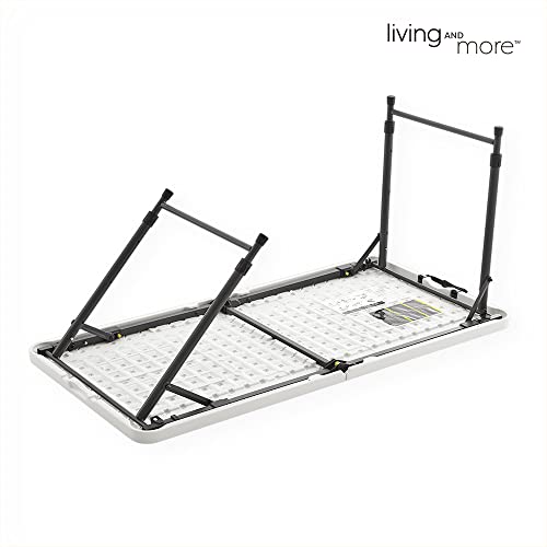 Living and More 4 Foot Height Adjustable Fold-in-Half Table with Carrying Handle, Easy Folding and Storage, Indoor Outdoor...