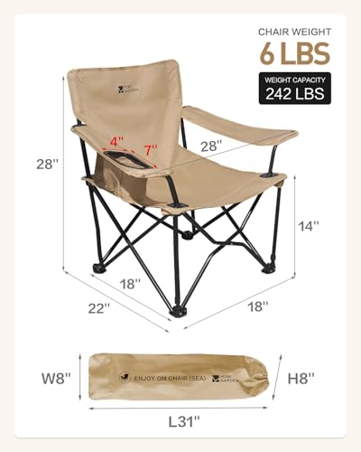 MOBI GARDEN Portable Camping Chair with Side Pockets & Cup Holder, Carry Bag Included, Great for Camping, Tailgating, Fire...