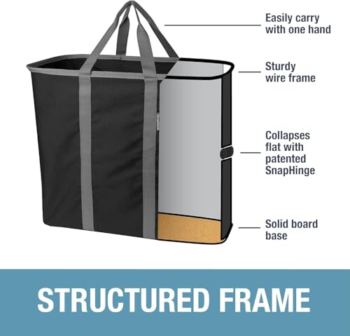 CleverMade Collapsible Laundry Basket - 64L Storage Organization Container 2Pack Midnight Black Shadow Gray - Portable Hea...