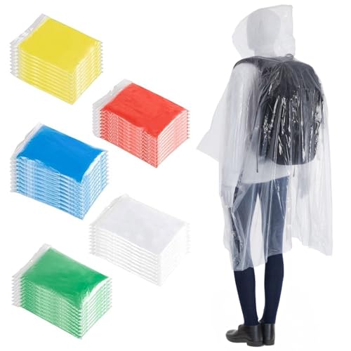 Juvale Disposable Rain Ponchos for Adults - Packable Travel Poncho - Waterproof Hooded Design - Festival Essentials - 50 P...