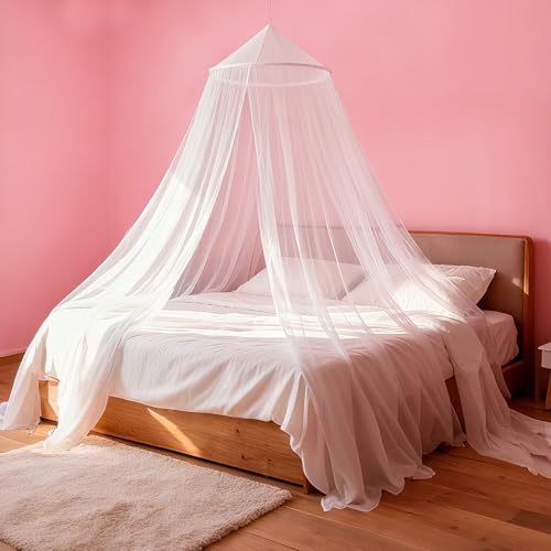 LionLively White Bed Canopy for Girls,Kids Princess Round Dome Bed Curtain, Dreamy Mosquito Netting for Girls, Bedroom Acc...