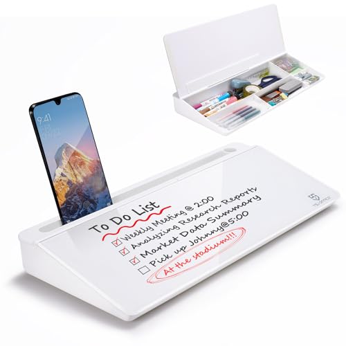TSJ OFFICE Small Desktop Whiteboard -Glass Dry Erase Board Computer Keyboard Stand White Board Surface Pad with Drawer, De...