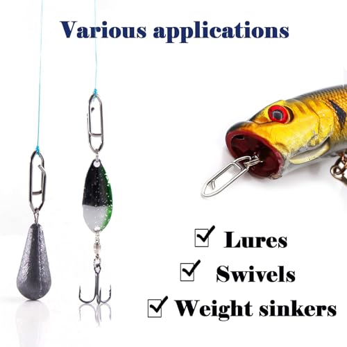 Natufish Power Fishing Clip - Fishing Speed Clips 50Pcs Stainless Steel Quick Change Connector,Link Split Rings Snaps for ...