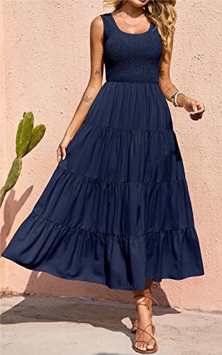 PRETTYGARDEN Women's 2026 Casual Loose Plain Maxi Sundress Smocked Tank Dress Sleeveless Spring Beach Tiered Long Dresses
