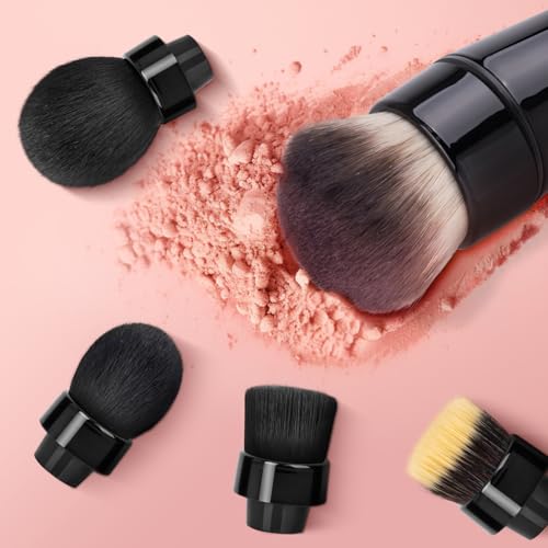 360¡Æ Electric Rotating Makeup Brush Set, 5 Vegan Brush Heads, Rechargeable Blending Face Brushes For Foundation, Blush, Powder, Bronzer, Contour, Highlight & Airbrush Finish, Flat Kabuki Brush