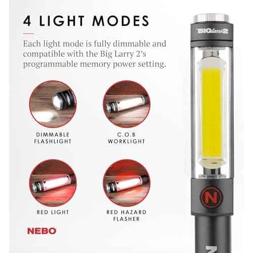 NEBO Magnetic NE6737 Big Larry 2 Pocket Work Light - Powerful LED Pen Inspection Flash Light, Black Torch