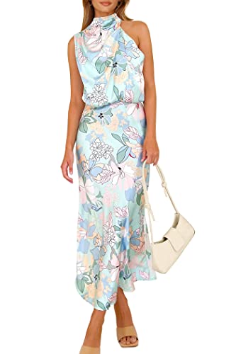 PRETTYGARDEN Women's 2026 Summer Satin Dress Elegant Sleeveless Mock Neck Cocktail Party Maxi Dresses