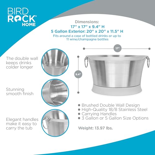 BIRDROCK HOME Double Wall Beverage Tub - Stainless Steel Ice Bucket, Metal Drink Cooler with Handles, for Parties & Event...