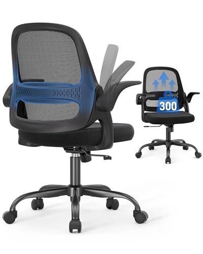 Ergonomic Mesh Office Chair for Home Office, Flip-Up Arms, Breathable Mesh Back & Thick Seat Cushion, Swivel Rolling Compu...