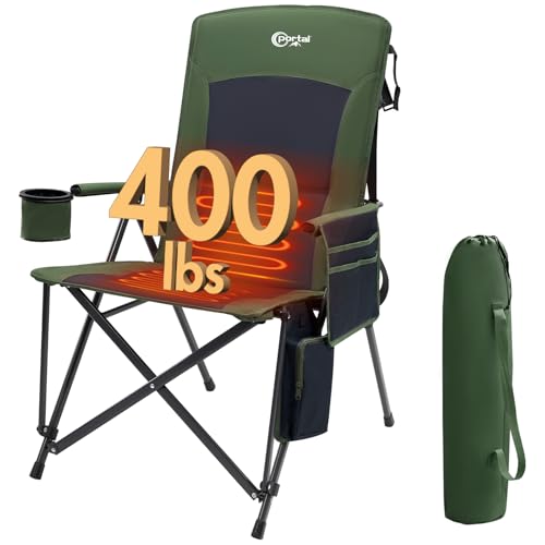 Portal Heated Camping Chairs for Adults Outdoor Sports Oversized Folding Lawn Chair with High Back, Heavy Duty 400 Lbs, Ba...