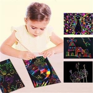 Cityrosy Scratch Art Paper Rainbow Sets 100 Pcs-Black Magic Scratch Off Craft Set for Kids Classroom Supplies Kits for Age 3-12 Kids Party Games
