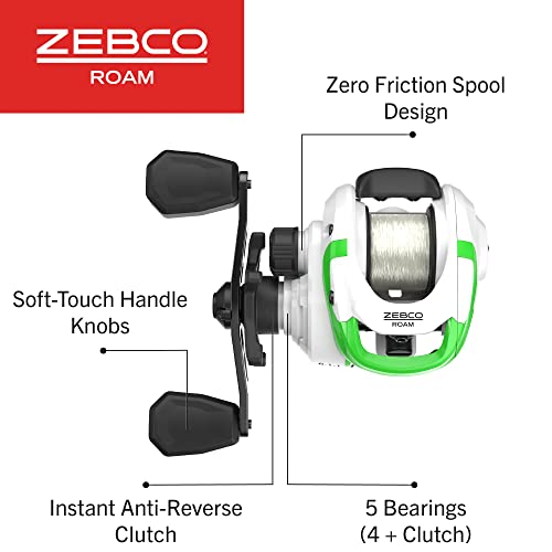 Zebco Roam Baitcast Reel and Fishing Rod Combo, 6-Foot 6-Inch 2-Piece Fiberglass Fishing Pole with Split-Grip MaxTac Rod H...