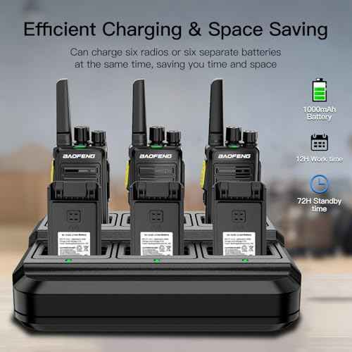 BAOFENG BD-V12B Radio 6 Pack Long Range Walkie Talkies for Adults, Portable FRS Two-Way Radios Rechargeable, with 6 Way Multi Gang Charger, Earpiece and Typc-C Charging for School,Camping,Gifts