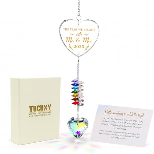 Wedding Gifts, Mr and Mrs Heart Crystal Suncatcher Ornament, Wedding Gift for Couples 2025, Bridal Shower Gifts, Newlyweds Gift Ideas, First Christmas Married Keepsake Anniversary Ornament Decor