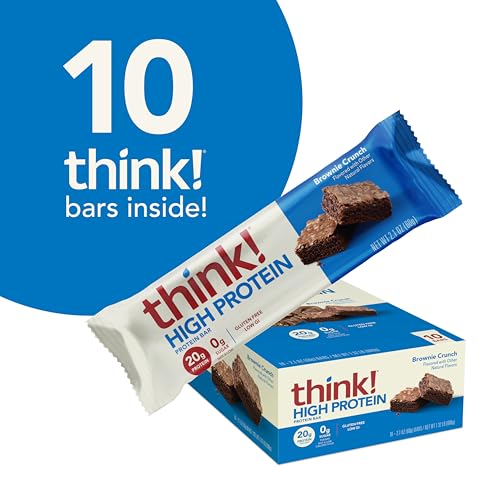 think! Protein Bars, High Protein Snacks, Gluten Free, Sugar Free Energy Bar with Whey Protein Isolate, Brownie Crunch, Nu...